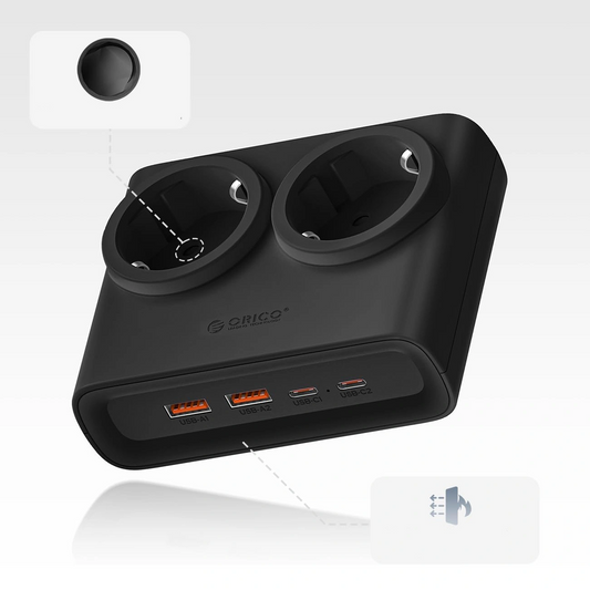 Podaljšek Orico PDC25, 2 x Schuko - 2 x USB-A - 2 x USB-C, Črn