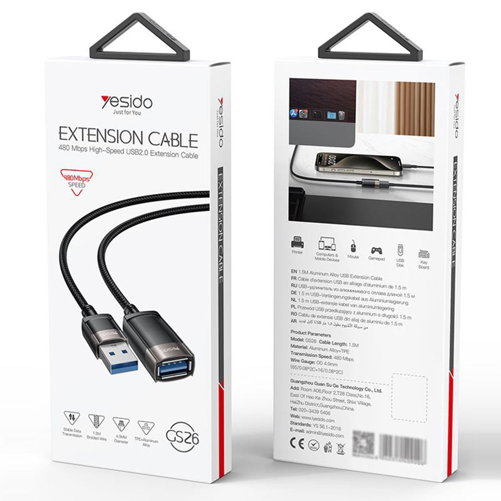 USB podaljšek Yesido GS26, 1.5m, Siv