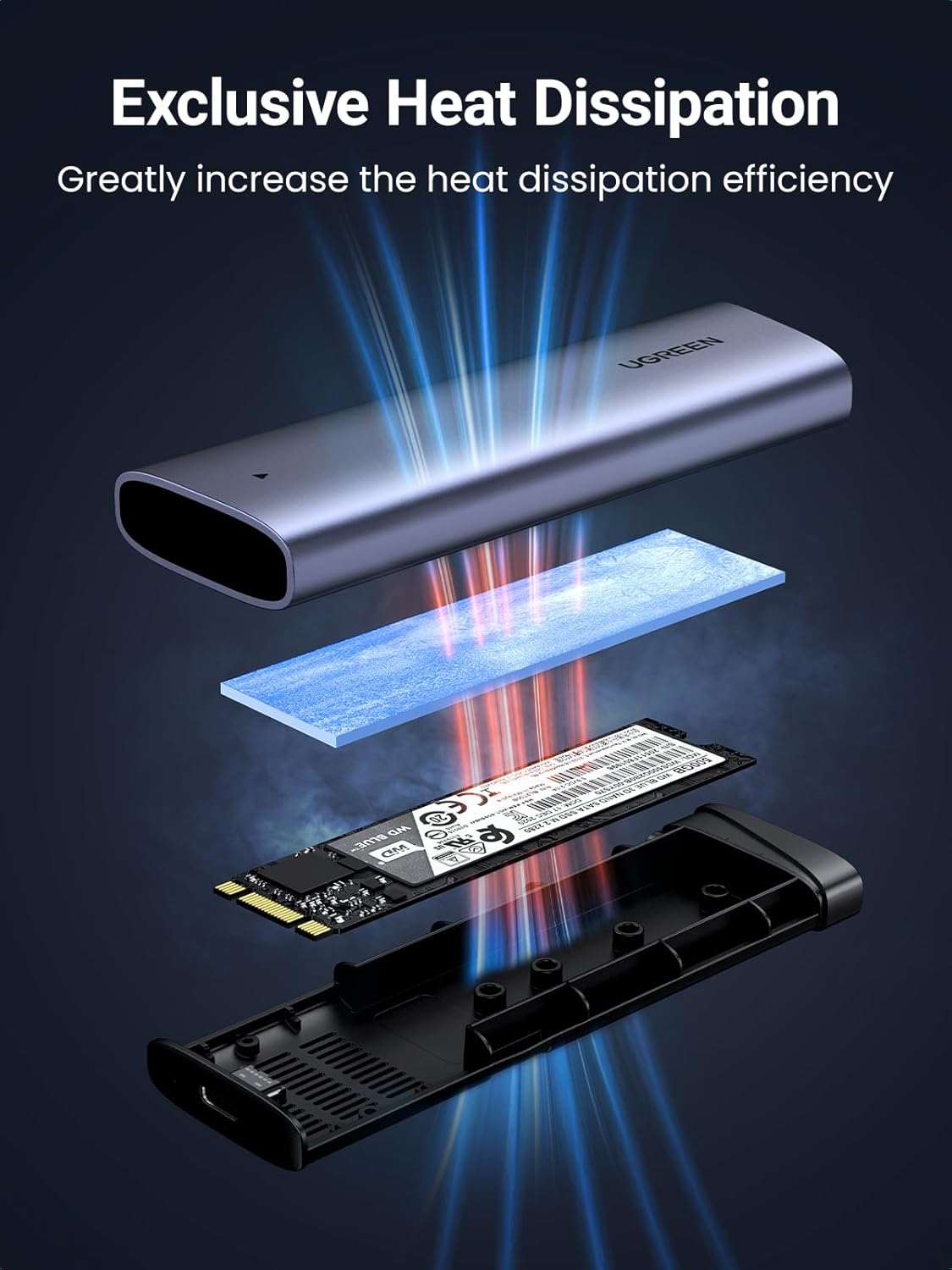 Nosilec UGREEN CM767 za SSD M.2 NVMe, Siv