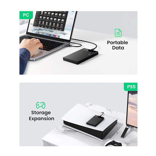Nosilec UGREEN US221 (50743) za HDD / SSD SATA 2,5 palca, USB-C, črn