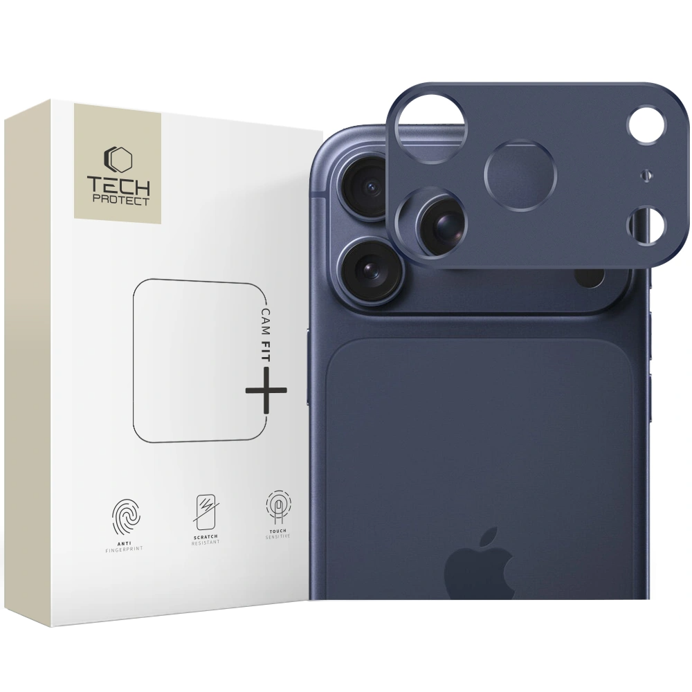Zaščitni okvir za zadnjo kamero Tech-Protect Camalloy Fit+ za Apple iPhone 17 Pro, Aluminij, Temno modra