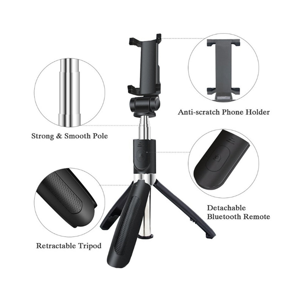 Selfie Stick Bluetooth Techsuit L01s, Univerzalen, Črn