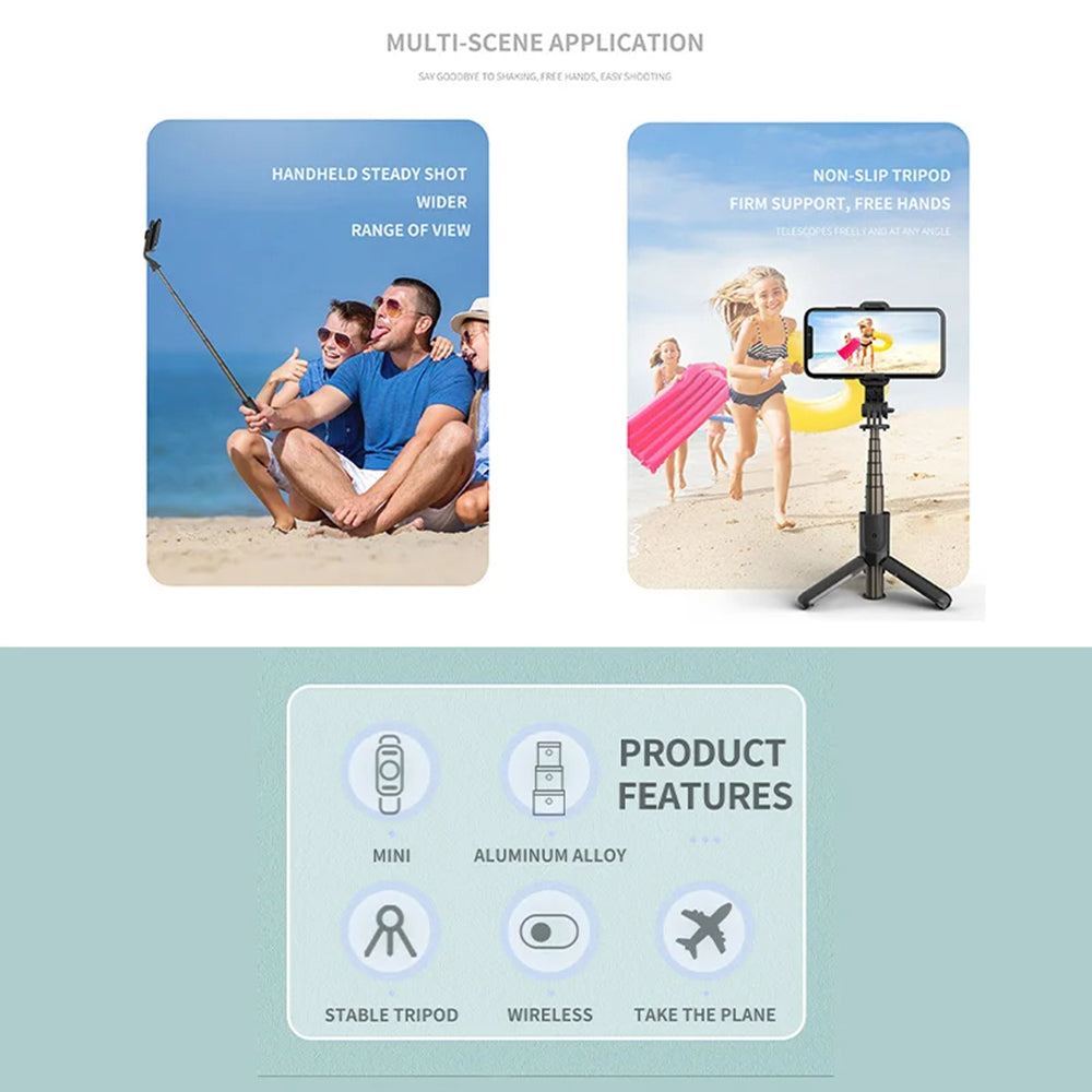 Selfie Stick Bluetooth Techsuit L10, Univerzalen, Črn
