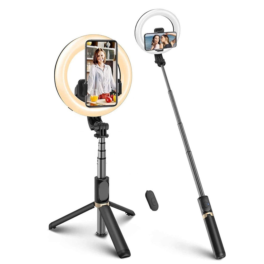 Selfie Stick Bluetooth Techsuit Q07 Ring Light, Univerzalen, Črn