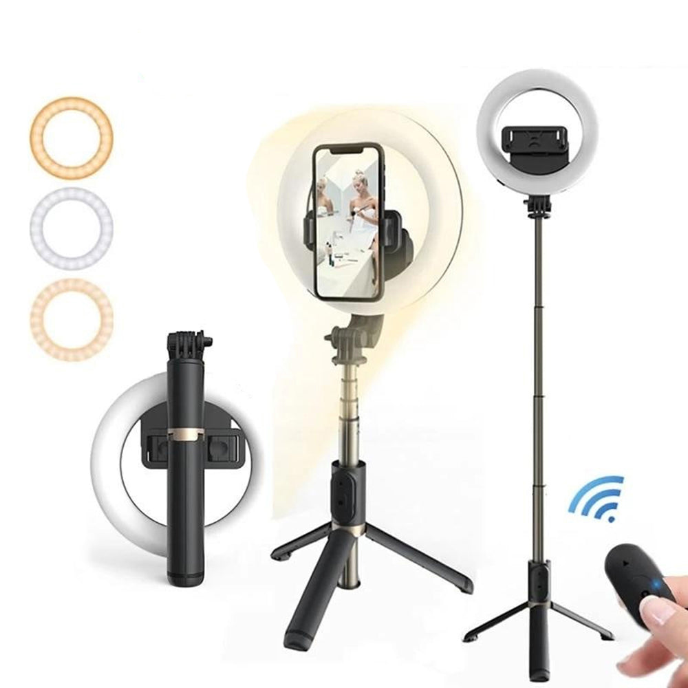 Selfie Stick Bluetooth Techsuit Q07 Ring Light, Univerzalen, Črn