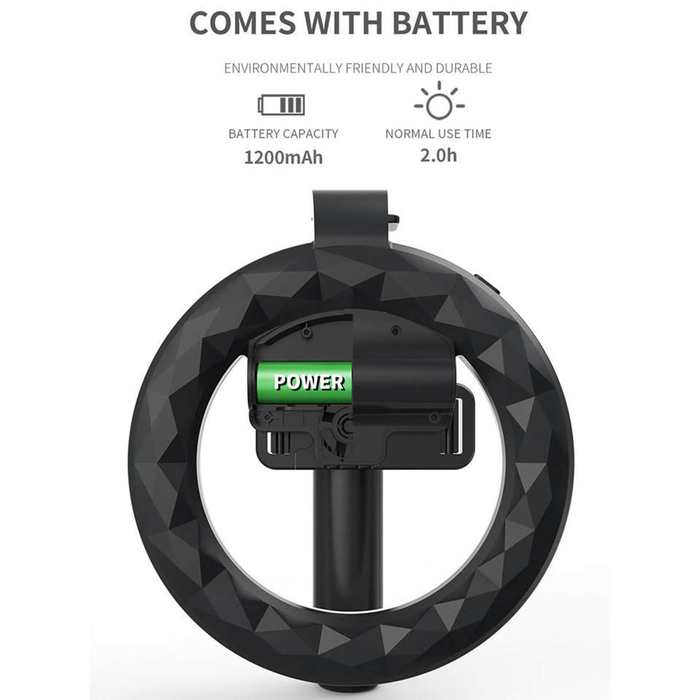 Selfie Stick Bluetooth Techsuit Q07 Ring Light, Univerzalen, Črn