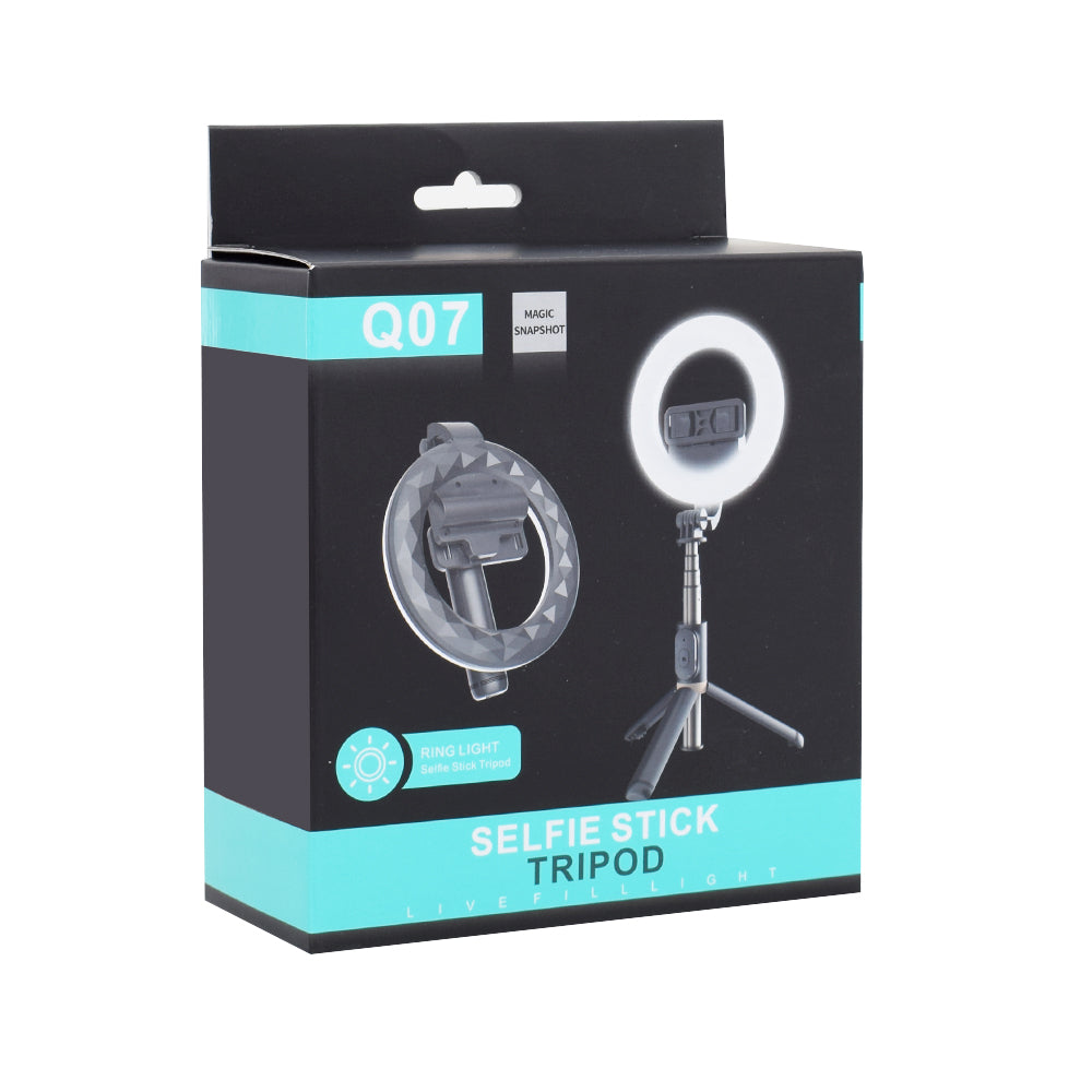 Selfie Stick Bluetooth Techsuit Q07 Ring Light, Univerzalen, Črn