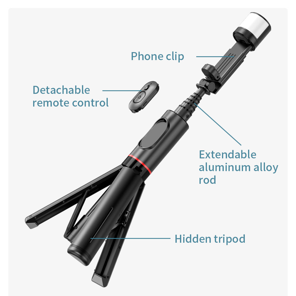 Selfie Stick Bluetooth Techsuit Q12S, Univerzalen, Črn