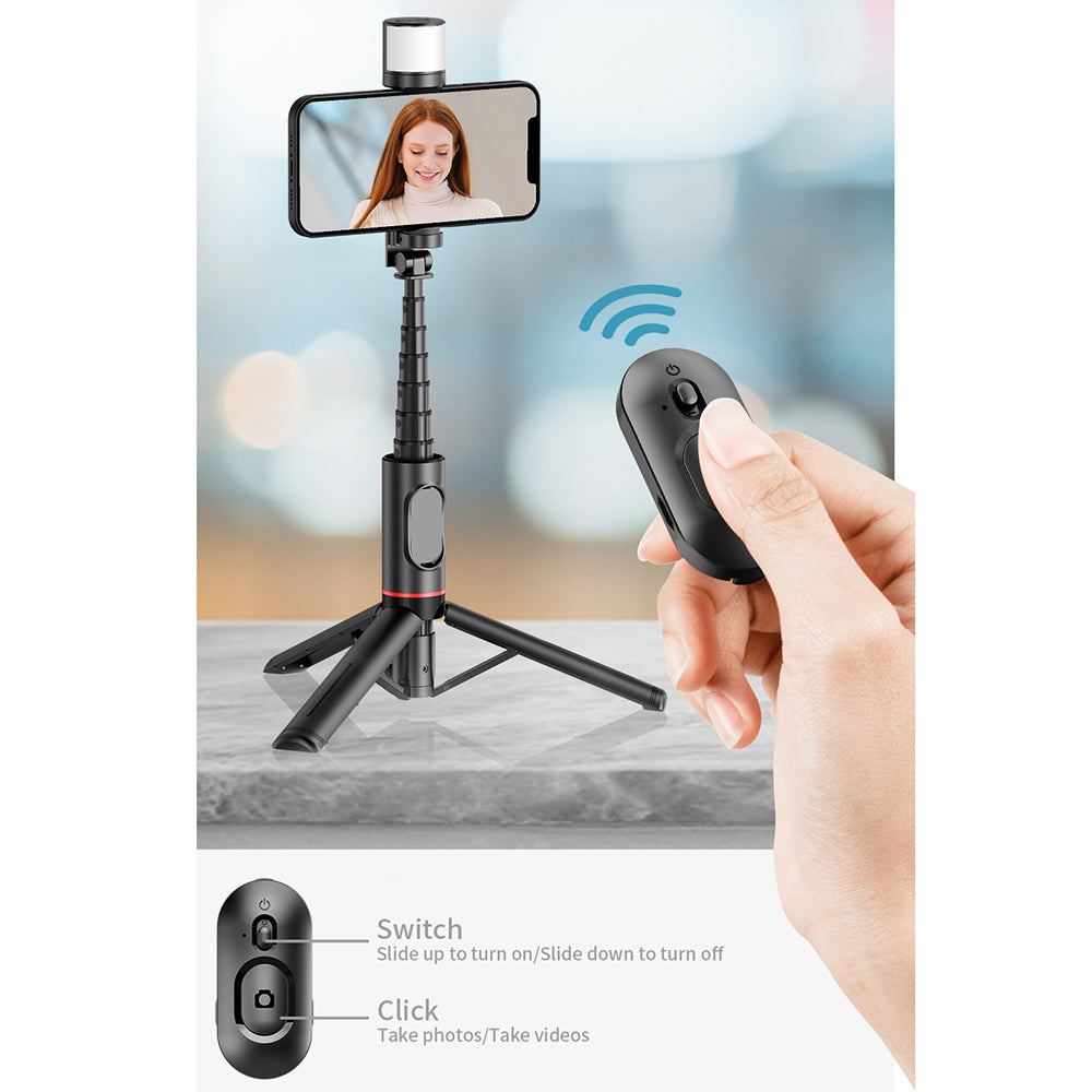 Selfie Stick Bluetooth Techsuit Q12S, Univerzalen, Črn