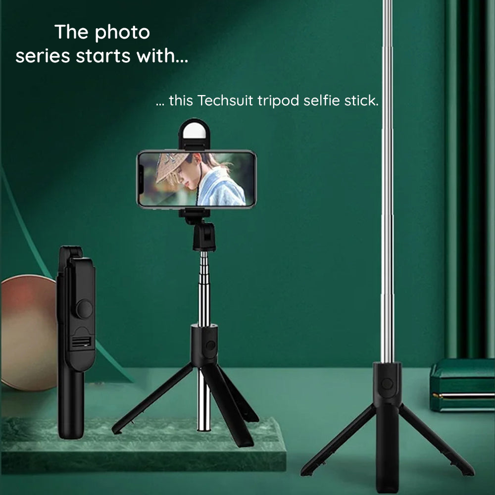 Selfie Stick Bluetooth Techsuit S05-S, Univerzalen, Črn