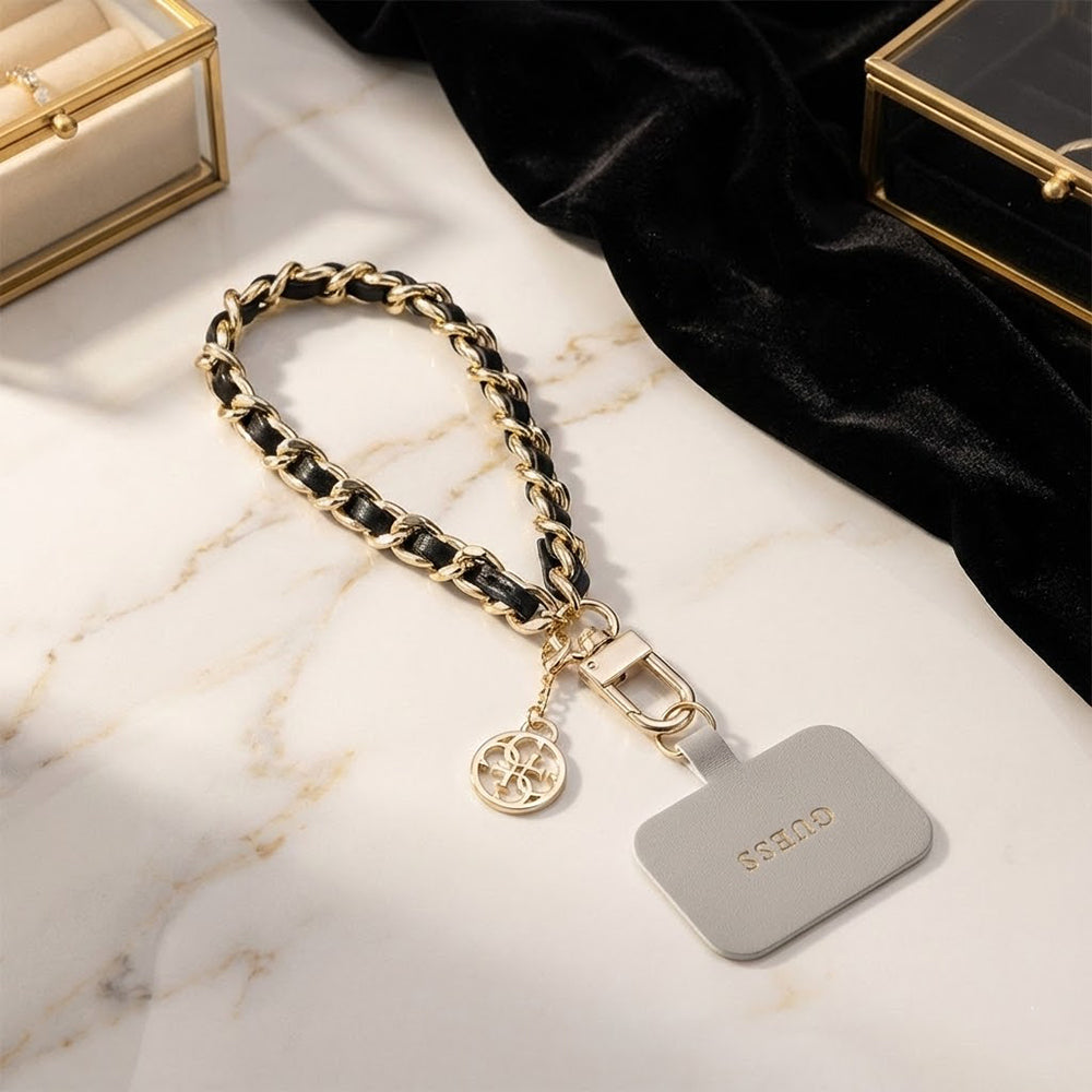 Vrvica za telefon Guess Saffiano 4G Charm, črna