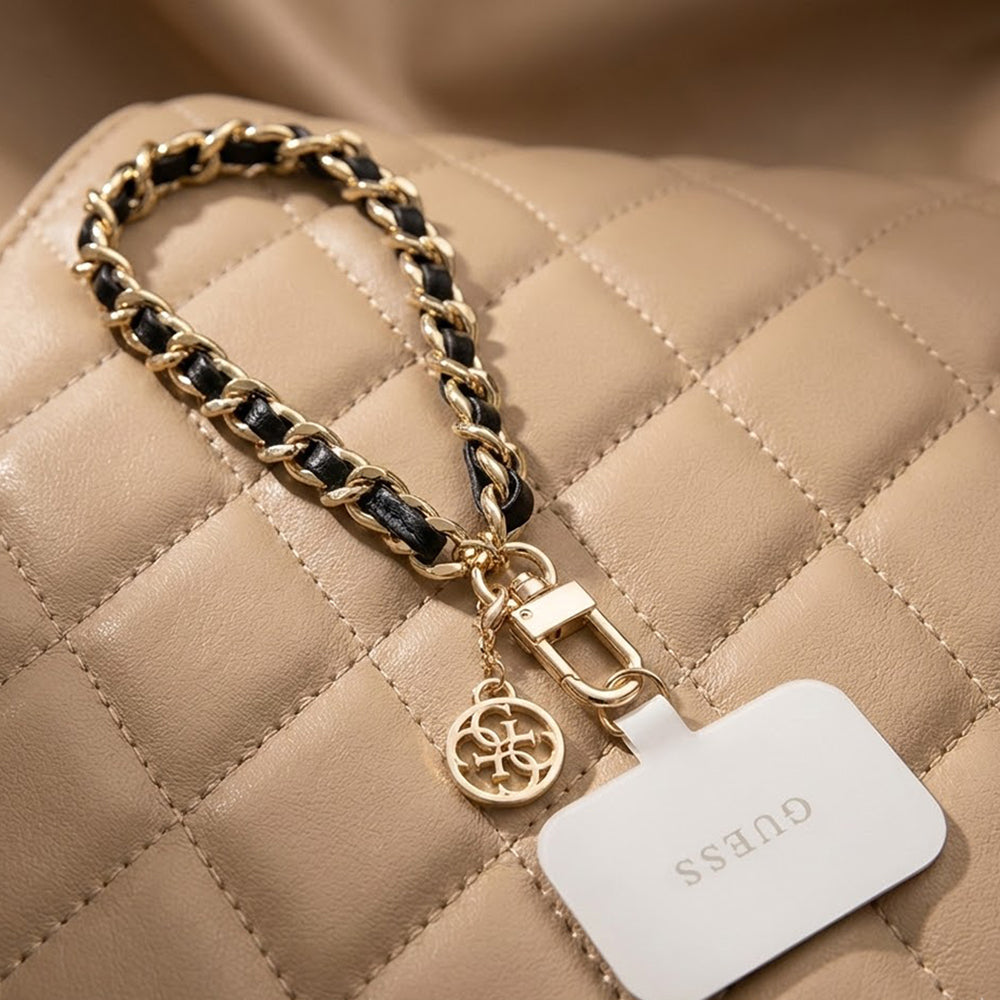 Vrvica za telefon Guess Saffiano 4G Charm, črna