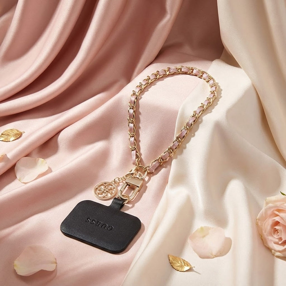 Vrvica za telefon Guess Saffiano 4G Charm, črna