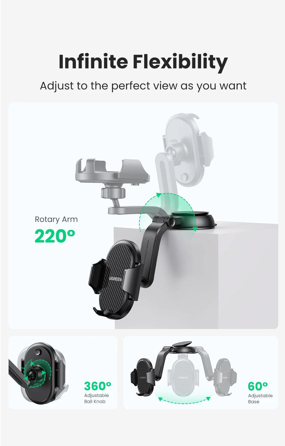 Nosilec za avto UGREEN LP405, Univerzalen, Črn