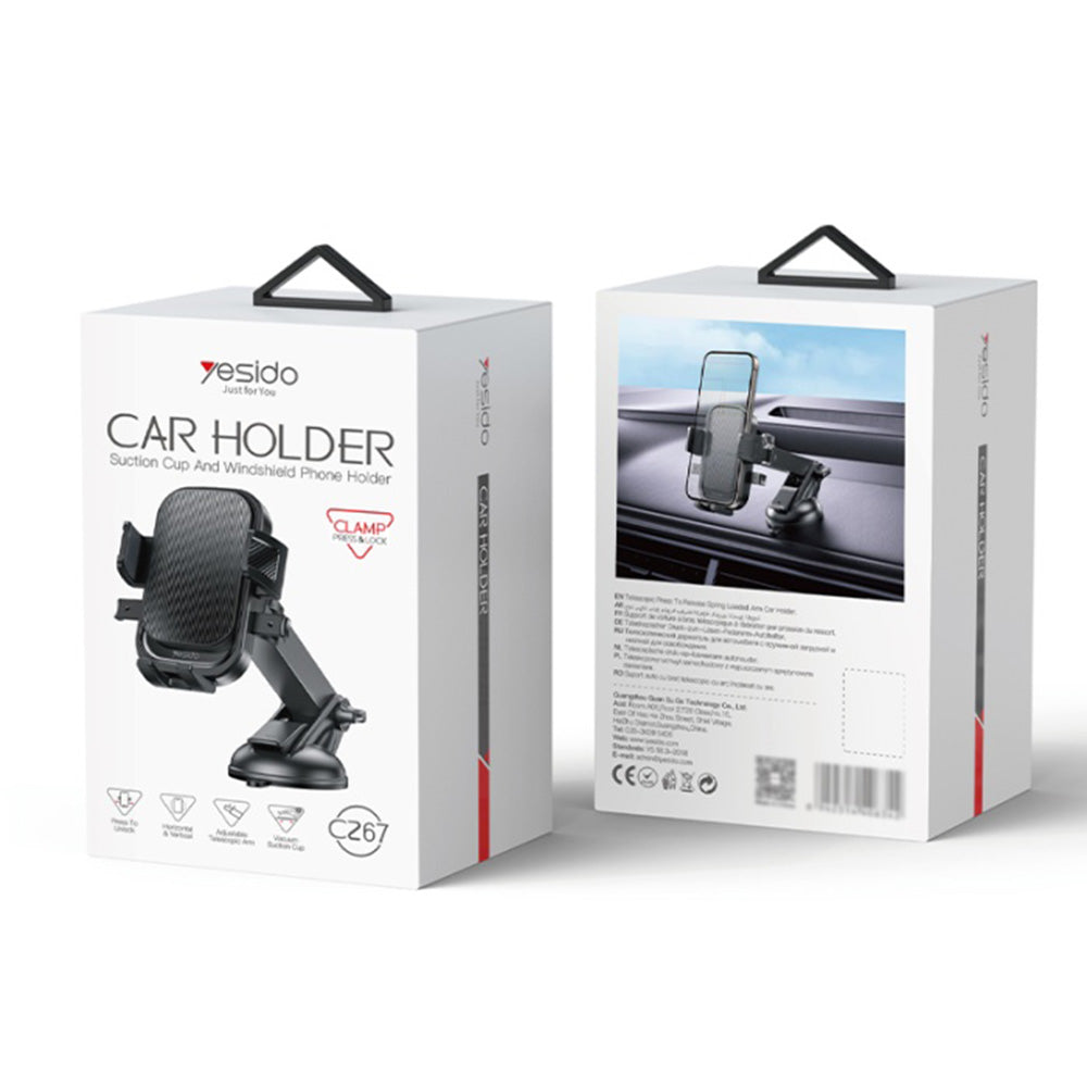Nosilec za avto Yesido C267, 4.7inch - 7.2inch, črn