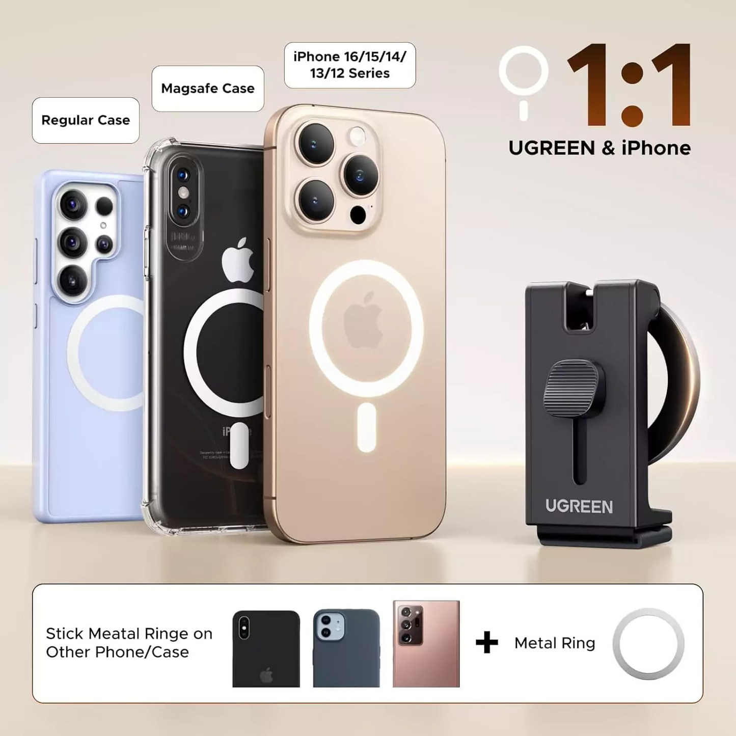 Magnetni nosilec UGREEN LP863, Univerzalen, Črn
