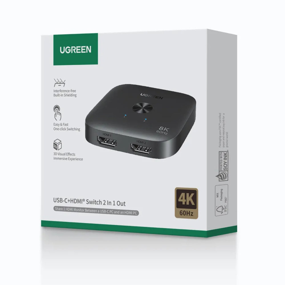 Stikalo za video HDMI UGREEN 65877, črno