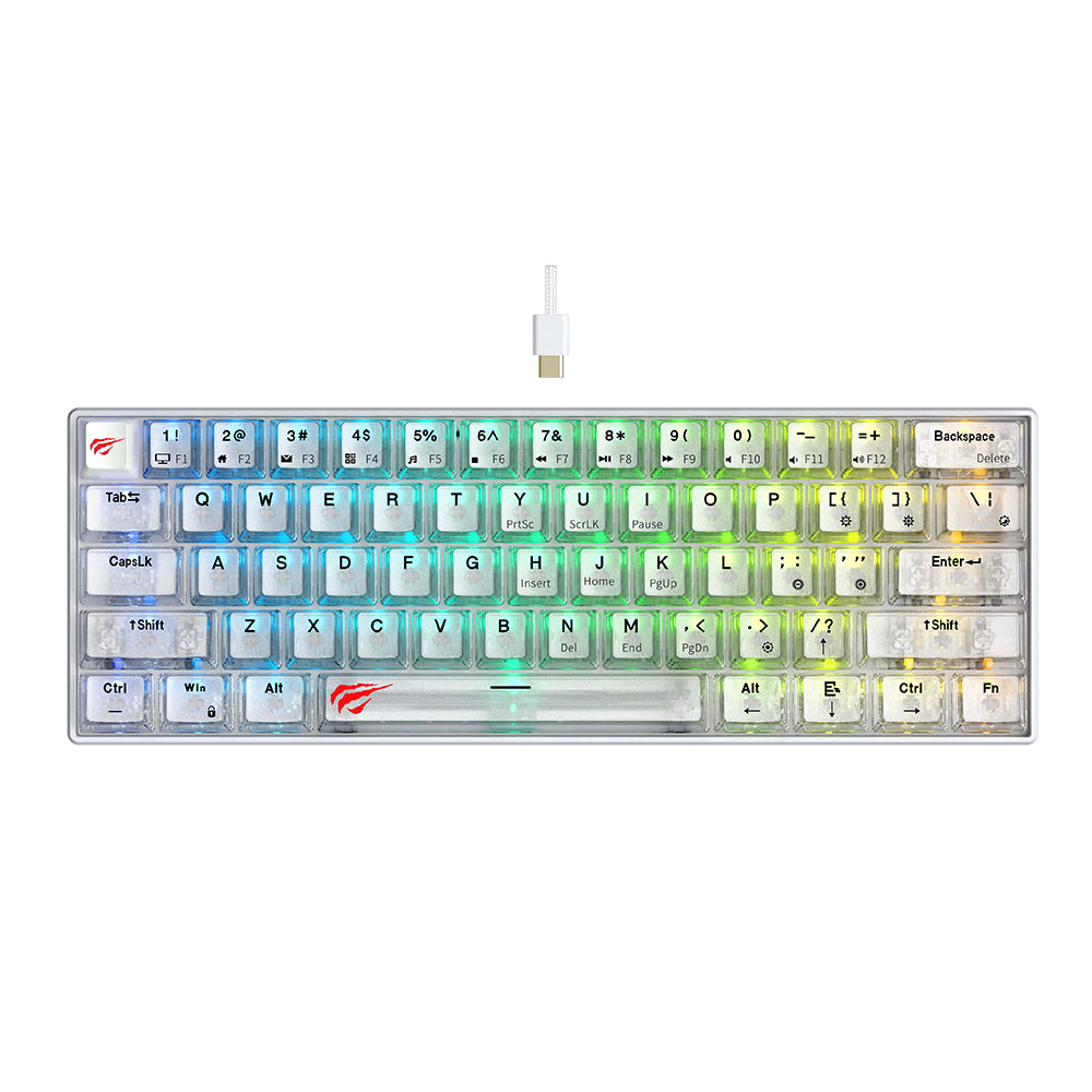 Gaming žična tipkovnica USB HAVIT KB903L, RGB, 1,8 m, prozorno bela