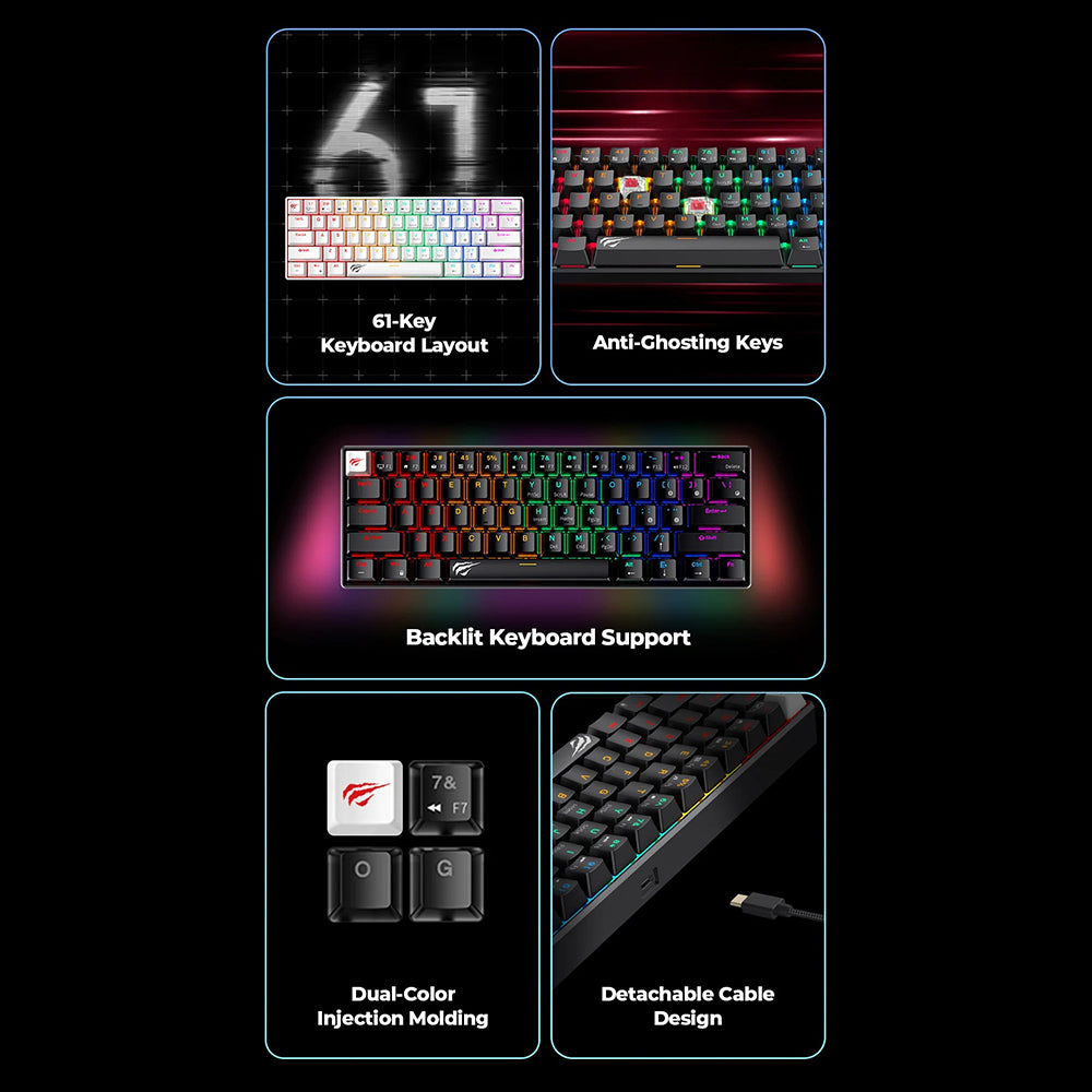 Gaming žična tipkovnica USB HAVIT KB903L, RGB, 1,8 m, prozorno bela