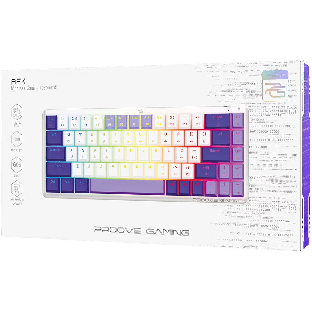 Brezžična igralna tipkovnica Proove AFK, RGB, BT / Wi-Fi / Žična, 1.5m, Bela WKAFKEN22002
