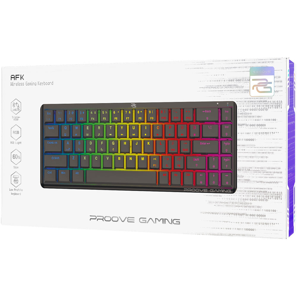 Brezžična igralna tipkovnica Proove AFK, RGB, BT / Wi-Fi / Žična, 1.5m, Črna WKAFKEN22001