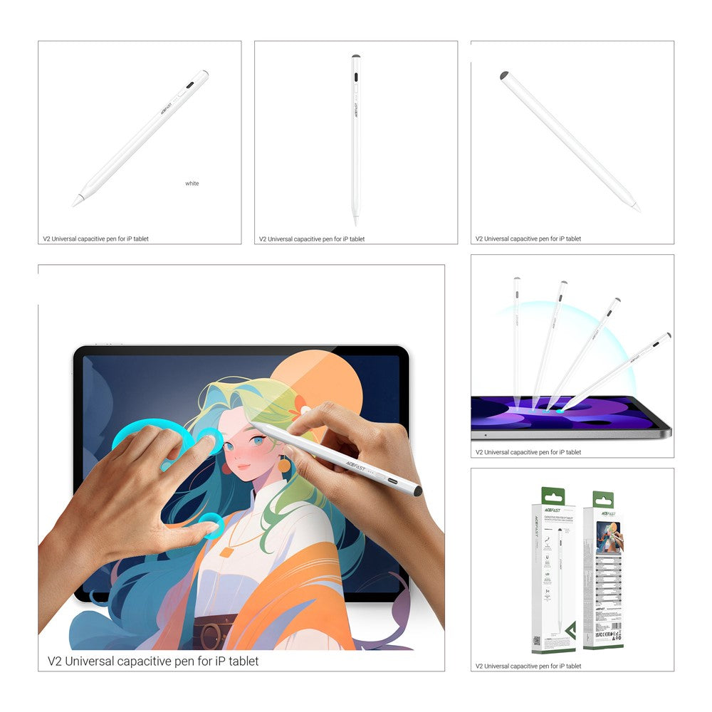 Touch Pen Acefast V2 za Apple iPad, Aktivna različica, Bel