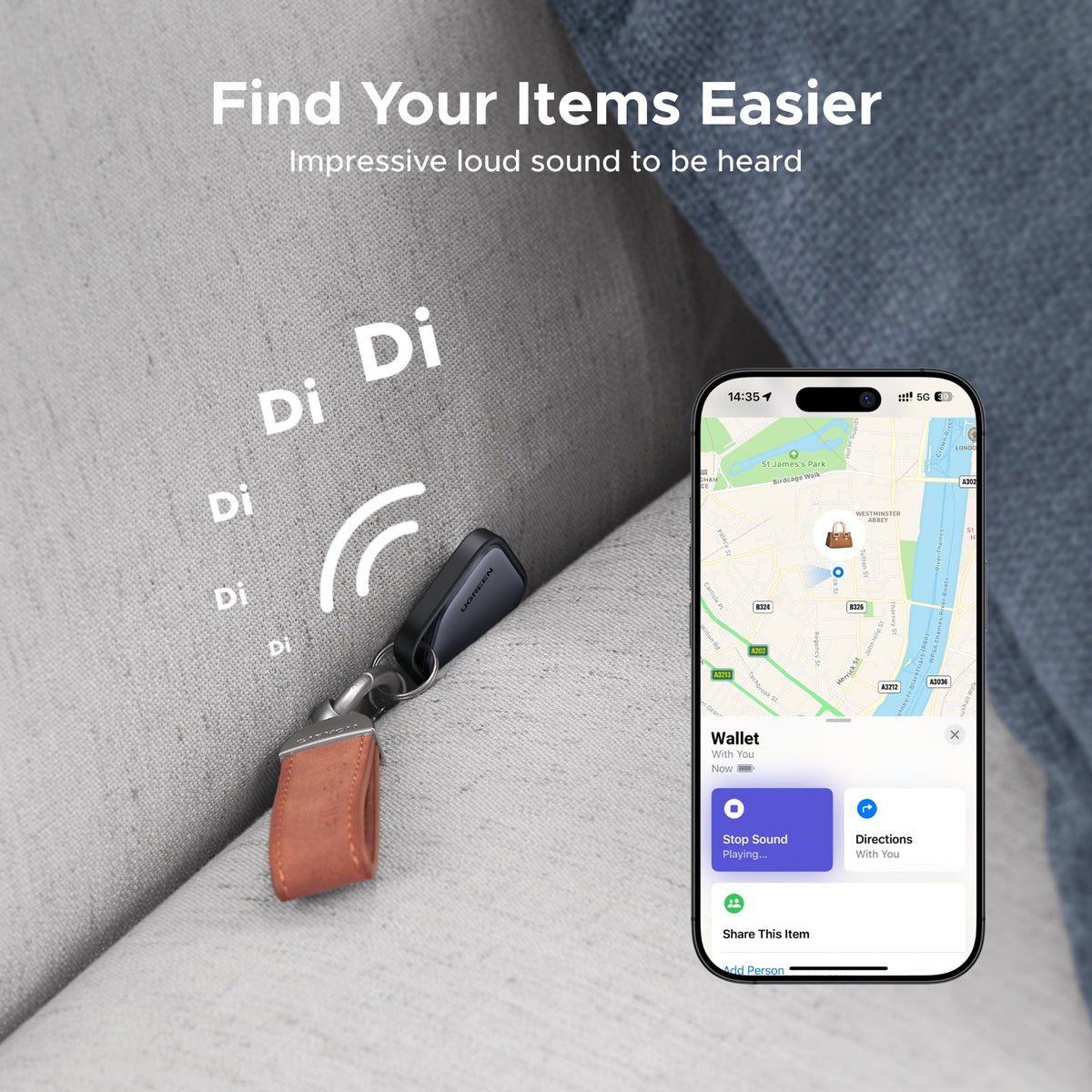 UGREEN SmartTag Pro Smart CM916 (75646P) za iOS / Android serijo, komplet 4 kosi, črna