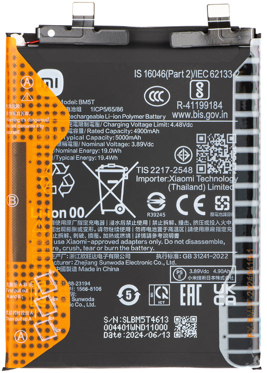 Baterija Xiaomi 14T / 13T / Poco X6 Pro / M6 Pro 4G / Redmi Note 13 Pro 4G, BM5T, Service Pack 1330102000122B