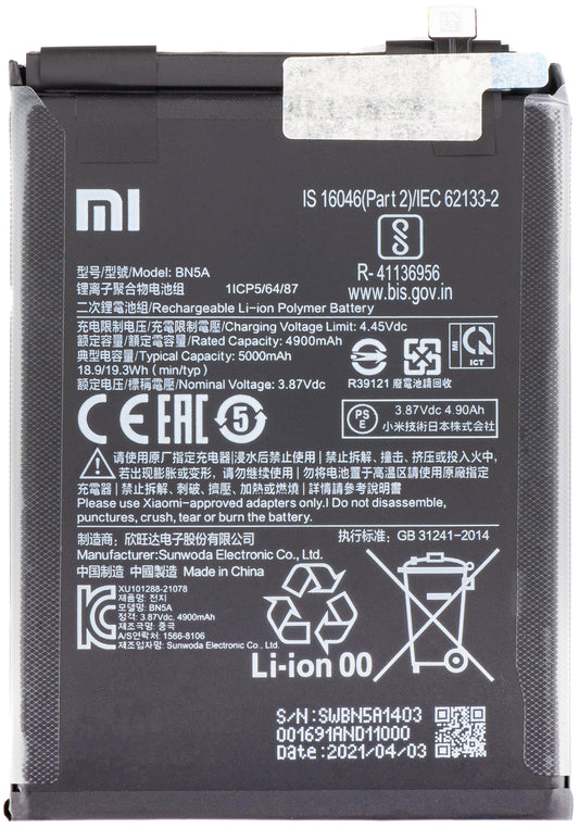 Baterija Xiaomi Redmi 10 2022 / Note 10T 5G / 10 (2021) / Note 10 5G / Poco M3 Pro 5G, BN5A, servisni paket 460200006L5Z 