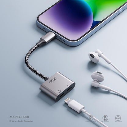 Audio adapter Lightning - 2 x Lightning XO Design NB-R258A, Siv