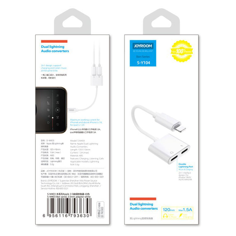Audio adapter Lightning - 2 x Lightning Joyroom S-Y104, Bel