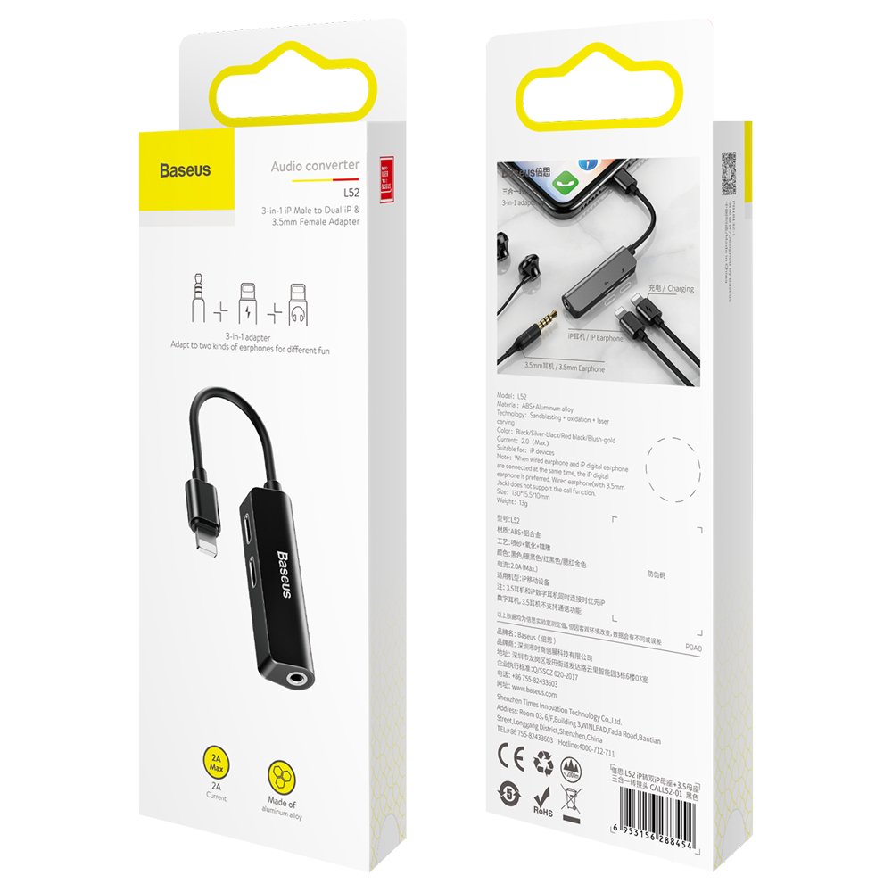 Audio adapter Lightning - Lightning / 3.5mm Baseus L52, Črn CALL52-01