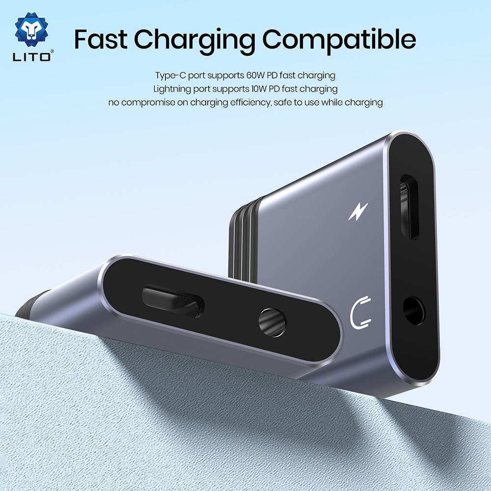 Audio adapter Lightning - Lightning / 3.5mm Lito LA04L, Črn