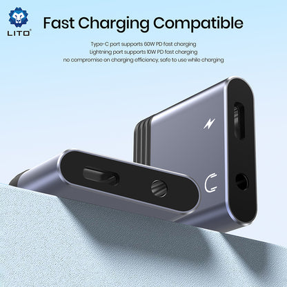 Audio adapter Lightning - Lightning / 3.5mm Lito LA04L, Črn