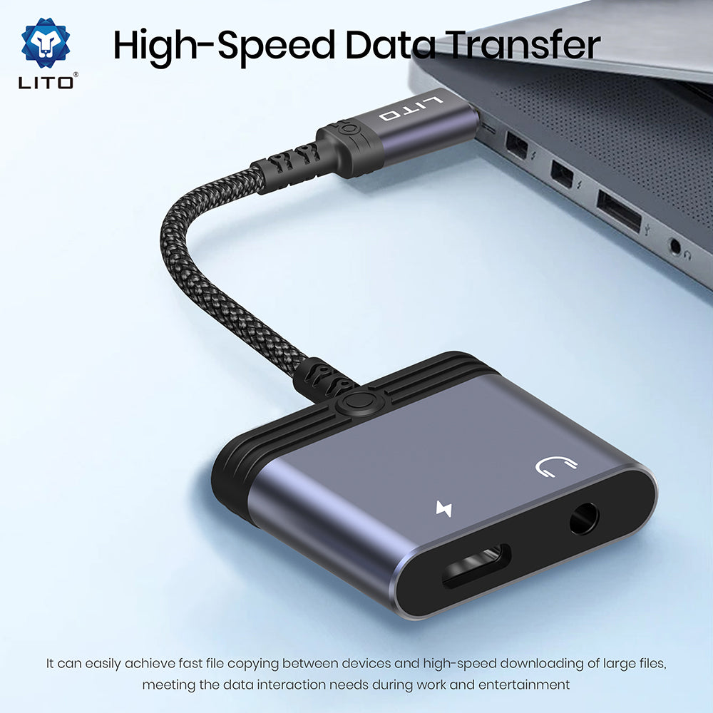 Audio adapter Lightning - Lightning / 3.5mm Lito LA04L, Črn