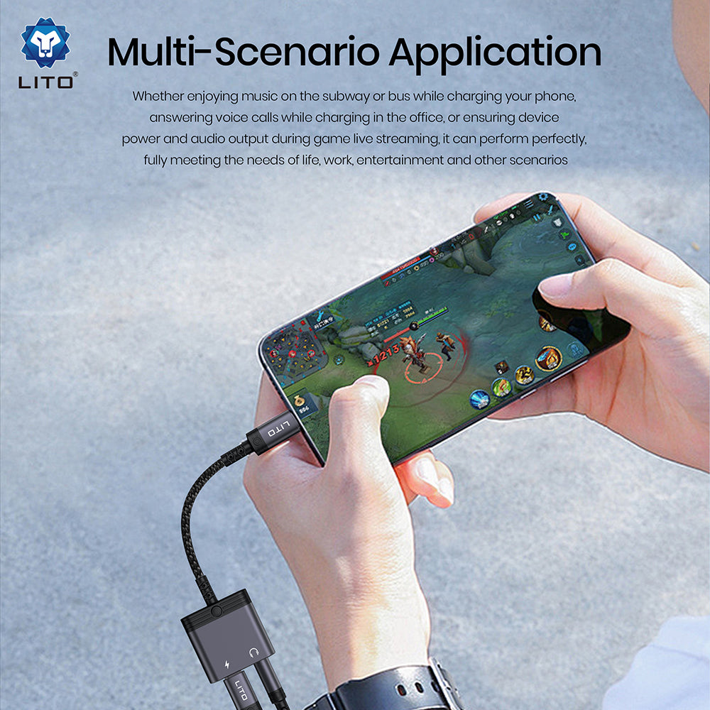 Audio adapter Lightning - Lightning / 3.5mm Lito LA04L, Črn