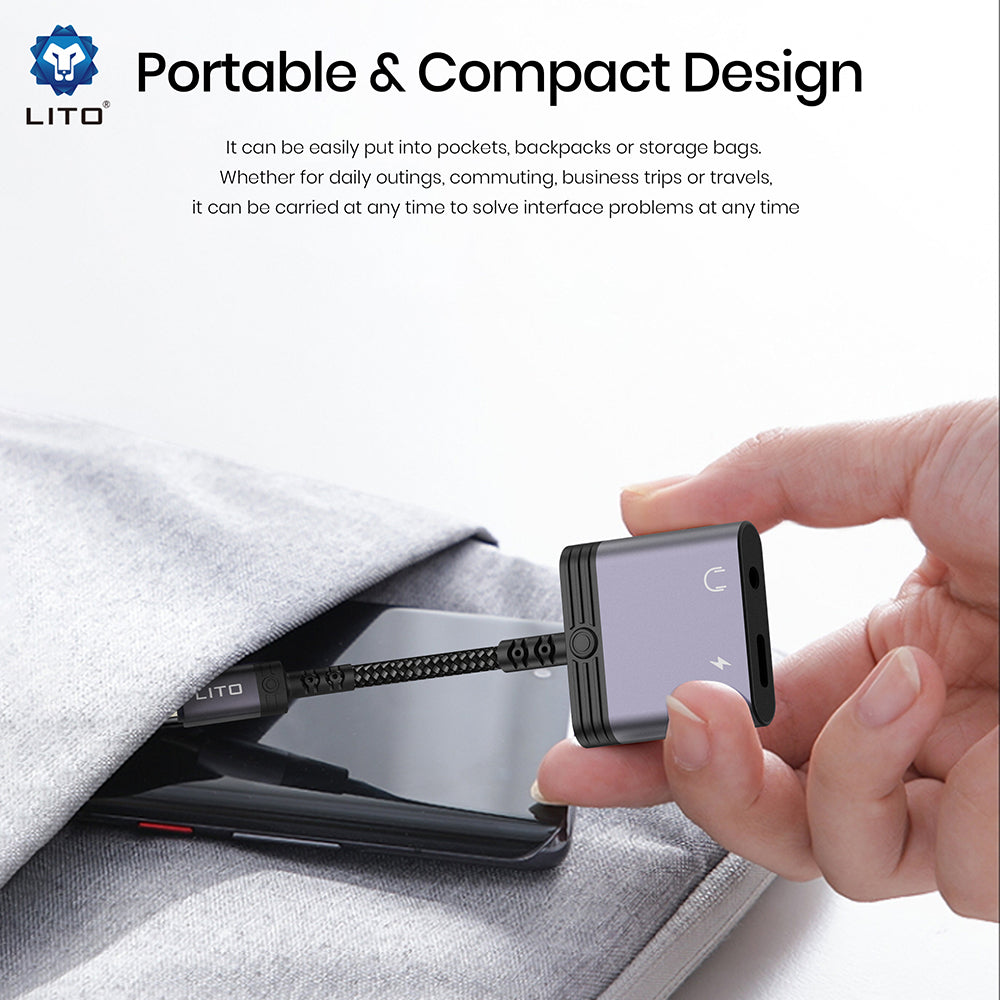 Audio adapter Lightning - Lightning / 3.5mm Lito LA04L, Črn