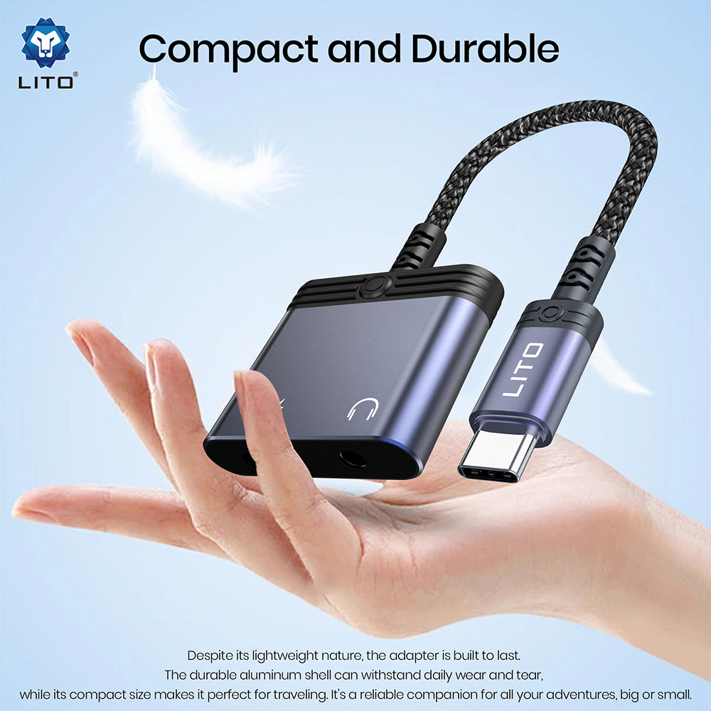 Audio adapter Lightning - Lightning / 3.5mm Lito LA04L, Črn