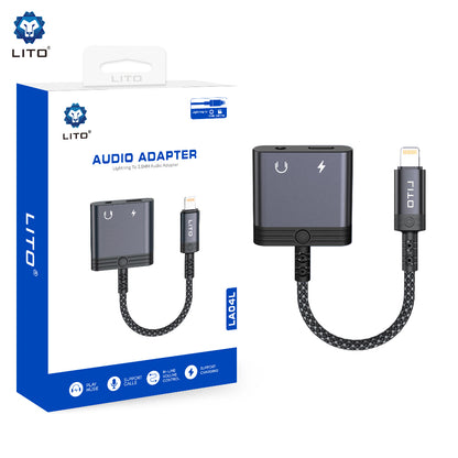 Audio adapter Lightning - Lightning / 3.5mm Lito LA04L, Črn