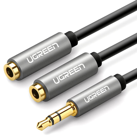 Audio Splitter Adapter 3.5mm - 2 x 3.5mm UGREEN AV123 2in1, 0.2m, Siv