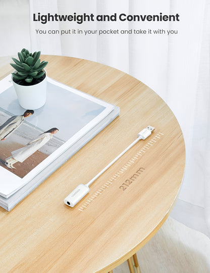 Audio adapter UGREEN US206, USB-A - 3,5 mm, bel