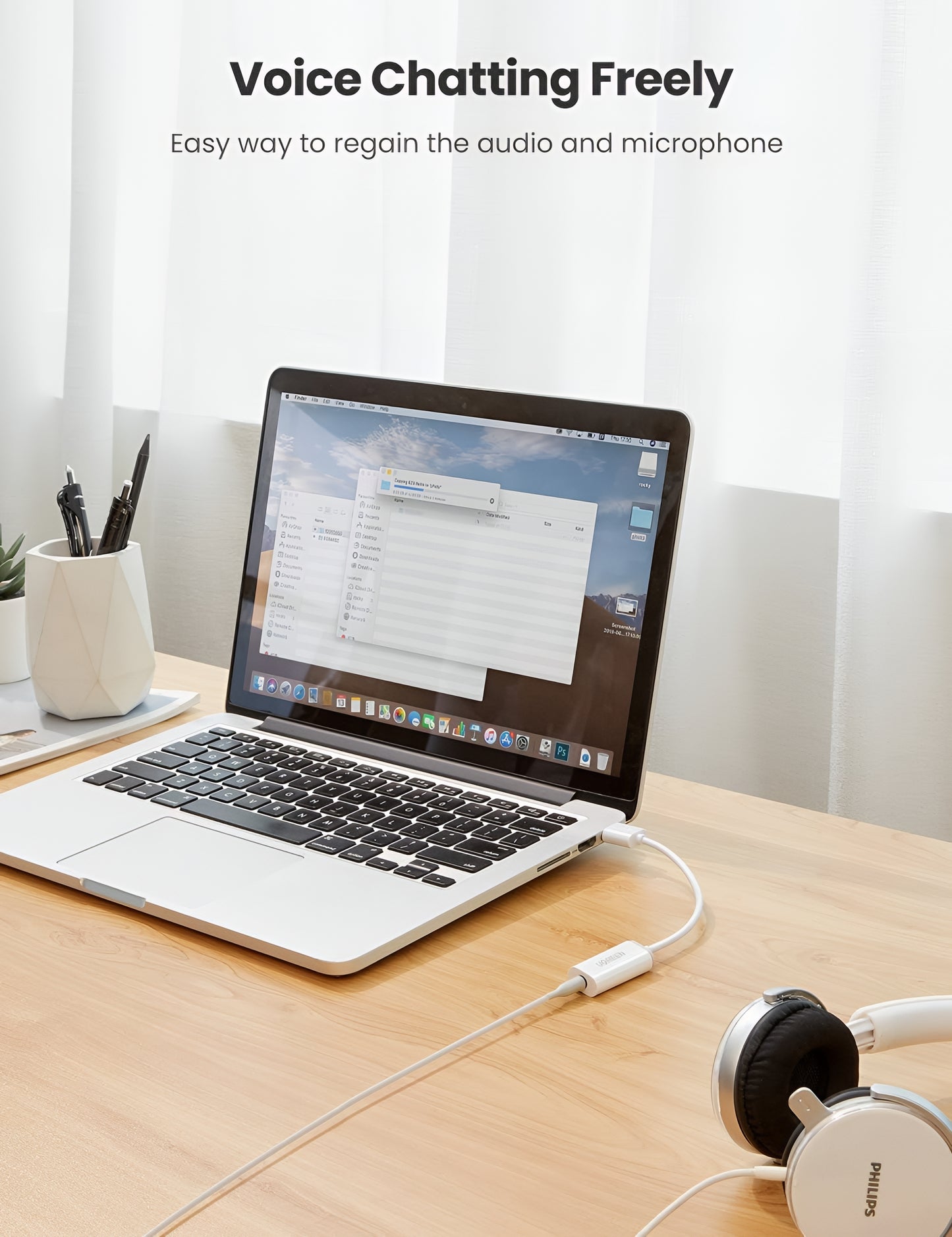 Audio adapter UGREEN US206, USB-A - 3,5 mm, bel