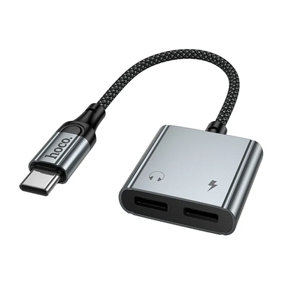USB-C zvočni adapter - USB-C / USB-C HOCO UPA34A, siva