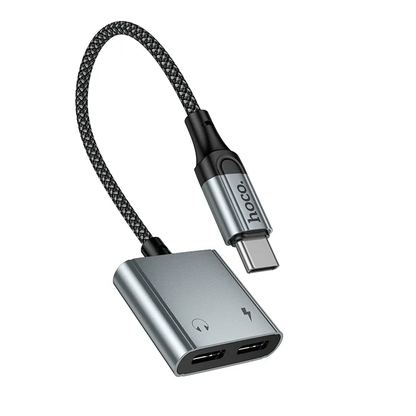 USB-C zvočni adapter - USB-C / USB-C HOCO UPA34A, siva