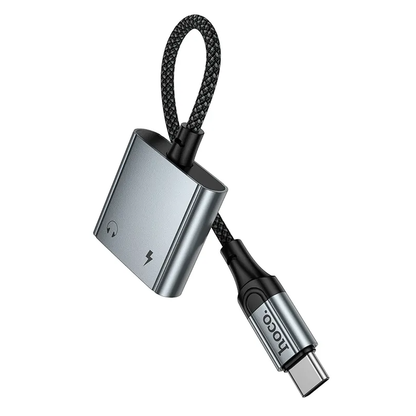 USB-C zvočni adapter - USB-C / USB-C HOCO UPA34A, siva