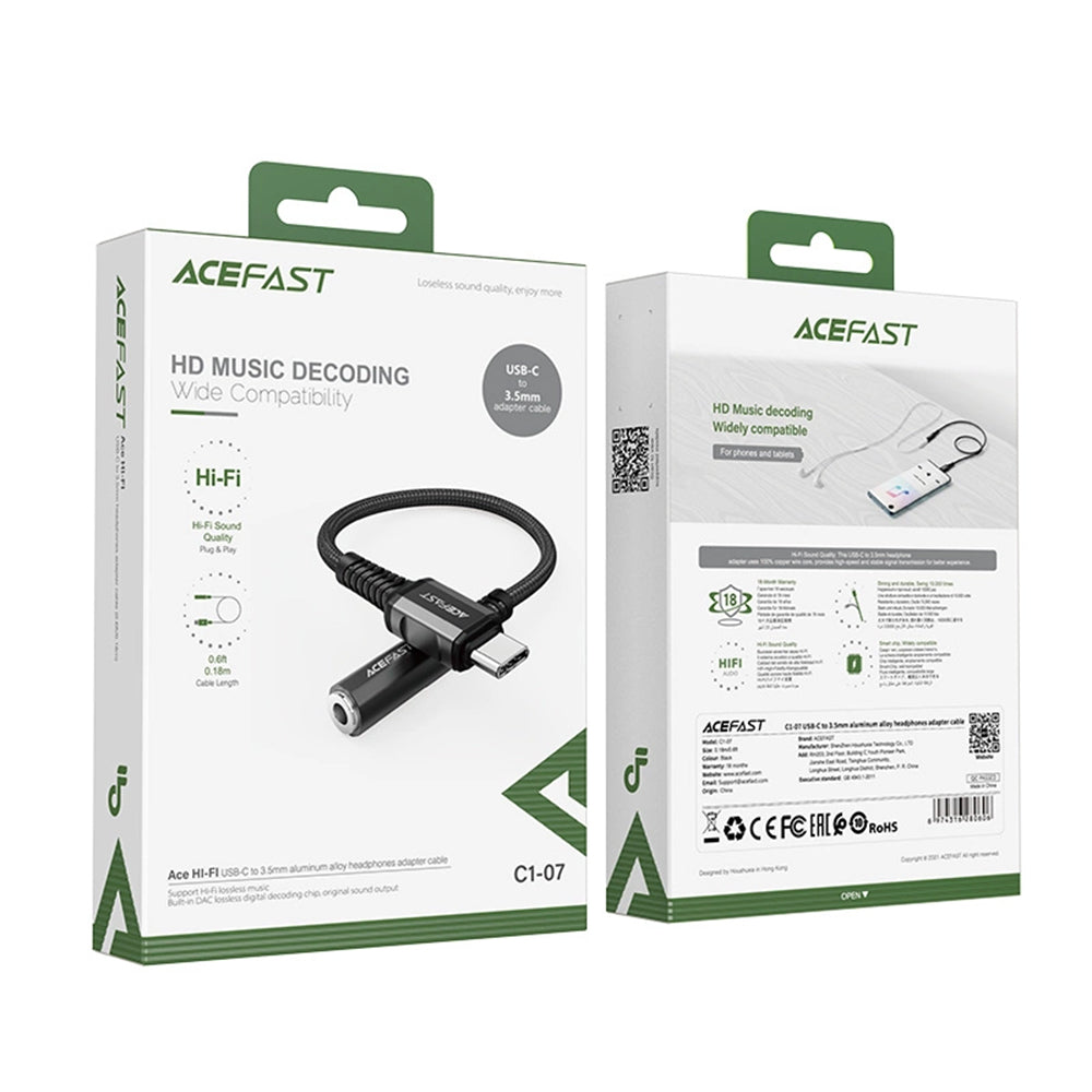 USB-C to 3.5mm Audio Adapter Acefast C1-07, Black