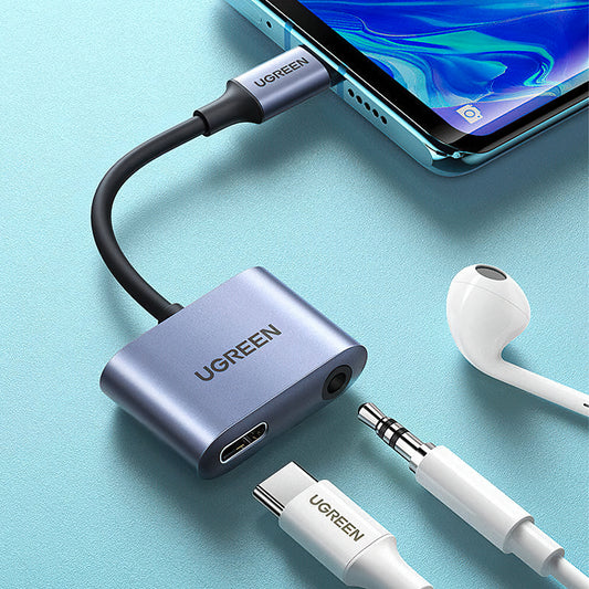 Audio adapter USB-C - 3.5mm / USB-C UGREEN CM231, Siv