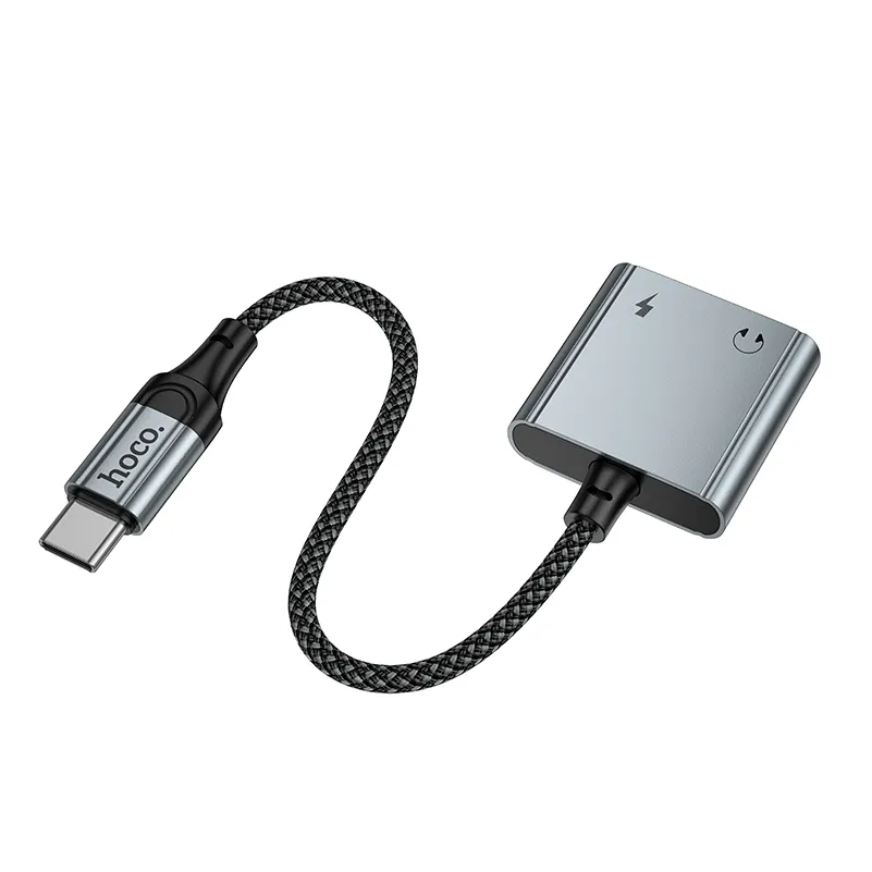 USB-C zvočni adapter - USB-C / USB-C HOCO UPA34A, siva