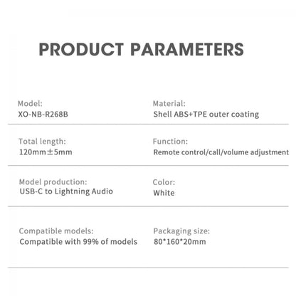 USB-C to Lightning Audio Adapter XO Design NB-R268B, White