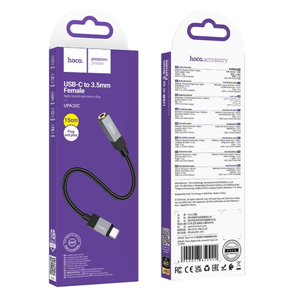 USB-C zvočni adapter - 3,5 mm HOCO UPA32C, črn